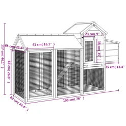 HELLOSHOP26 - Poulailler enclos cage poules 193 x 65 x 117 cm bois massif de pin marron