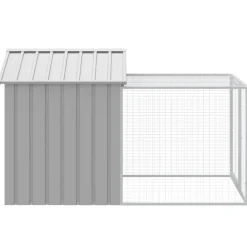 HELLOSHOP26 - Poulailler enclos cage poules avec cour clair 117 x 201 x 123 cm acier galvanisé gris