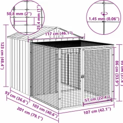 HELLOSHOP26 - Poulailler enclos cage poules avec cour clair 117 x 201 x 123 cm acier galvanisé gris