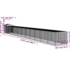HELLOSHOP26 - Poulailler enclos cage poules avec cour clair 117 x 1221 x 123 cm acier galvanisé gris