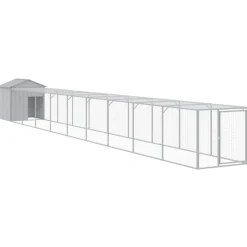 HELLOSHOP26 - Poulailler enclos cage poules avec cour clair 117 x 1017 x 123 cm acier galvanisé gris