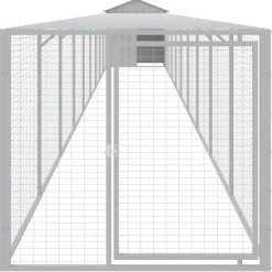 HELLOSHOP26 - Poulailler enclos cage poules avec cour clair 117 x 1017 x 123 cm acier galvanisé gris