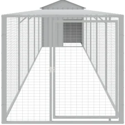 HELLOSHOP26 - Poulailler enclos cage poules avec cour clair 117 x 609 x 123 cm acier galvanisé gris