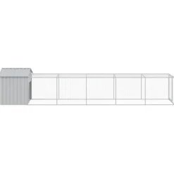 HELLOSHOP26 - Poulailler enclos cage poules avec cour clair 117 x 609 x 123 cm acier galvanisé gris
