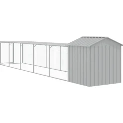 HELLOSHOP26 - Poulailler enclos cage poules avec cour clair 117 x 609 x 123 cm acier galvanisé gris