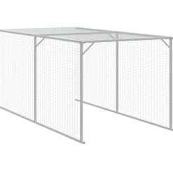 HELLOSHOP26 - Poulailler enclos cage poules avec cour clair 117 x 609 x 123 cm acier galvanisé gris