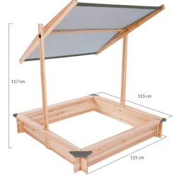 IDMARKET - Bac à sable kids bois avec toit ouvrant gris