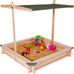 IDMARKET - Bac à sable kids bois avec toit ouvrant gris