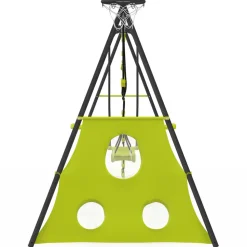 IDMARKET - Balançoire 4 agrès portique avec balançoire face à face trapèze échelle panier de basket et buts de foot