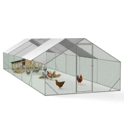 IDMARKET - Enclos poulailler 30m² parc grillagé 10 x 3 m acier galvanisé