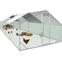 IDMARKET - Enclos poulailler 24 m² parc grillagé 8x3 m acier galvanisé