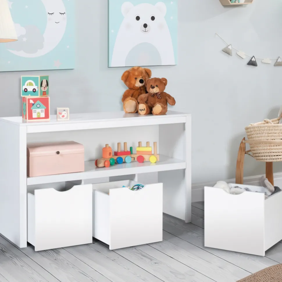 IDMARKET - Meuble de rangement enfant mana en bois blanc 3 tiroirs cubes sur roulettes