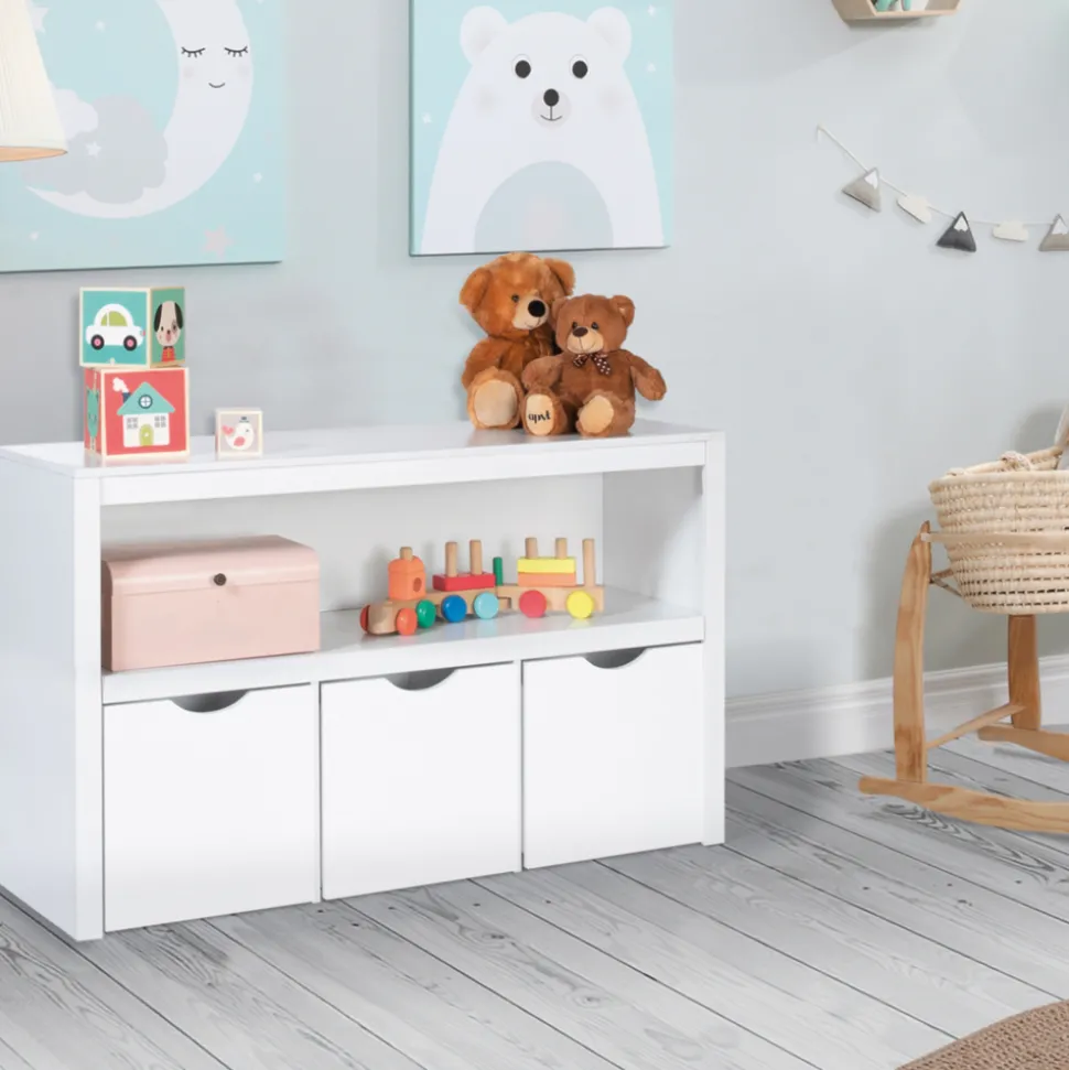 IDMARKET - Meuble de rangement enfant mana en bois blanc 3 tiroirs cubes sur roulettes
