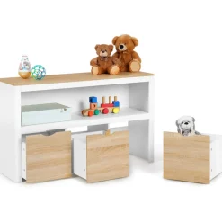 IDMARKET - Meuble de rangement enfant mana en bois blanc et hêtre 3 tiroirs cubes sur roulettes