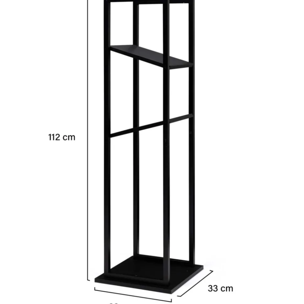 IDMARKET - Range bûches vertical acier noir avec 2 étagères h.112 cm pour cheminée