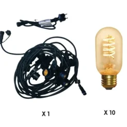 ILLUPRO - Guirlande guinguette vintage 10m dimmable 10 ampoules spirales filaments blanc très chaud t45 connectable
