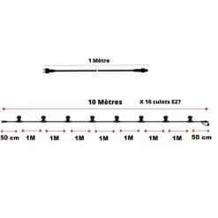 ILLUPRO - Guirlande guinguette vintage 10m dimmable 10 ampoules spirales filaments blanc très chaud t45 connectable