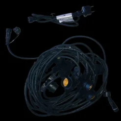ILLUPRO - Guirlande guinguette 10m et 10 ampoules led e27 blanc chaud câble noir extensible
