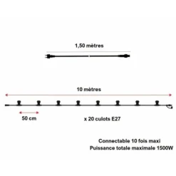 ILLUPRO - Guirlande guinguette extérieur multicolore ip65 10m 20 ampoules e27 professionnelle