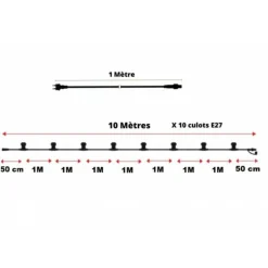 ILLUPRO - Guirlande lumineuse guinguette 10 mètres 10 ampoules multicolores led e27 extérieur extensible