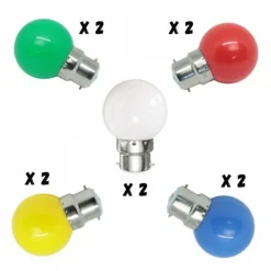 ILLUPRO - Lot de 10 ampoules guinguette b22 1w multicolores et blanc chaud led à baïonnettes plastique professionnelle