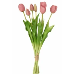 J-LINE - Bouquet de 7 tulipes artificiel en synthétique rose 17x10x46 cm