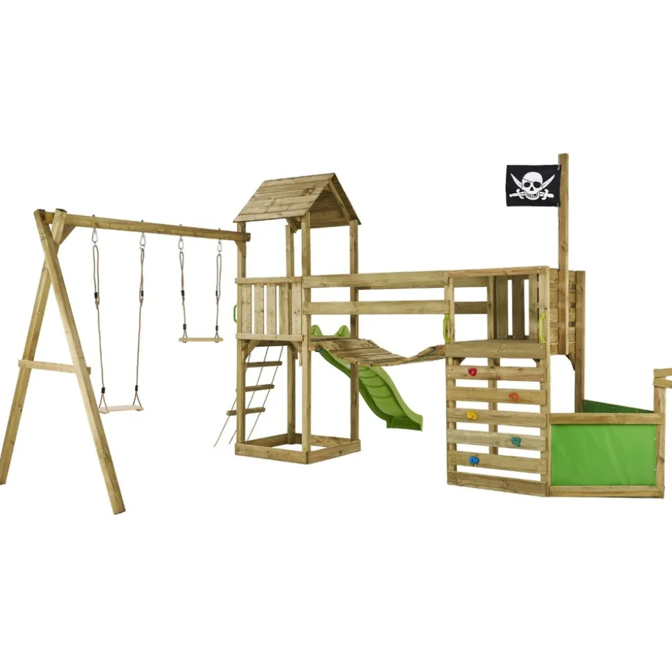 KANGUI - Aire de jeux pirate willi balançoire, trapèze, toboggan, escalade, pont suspendu