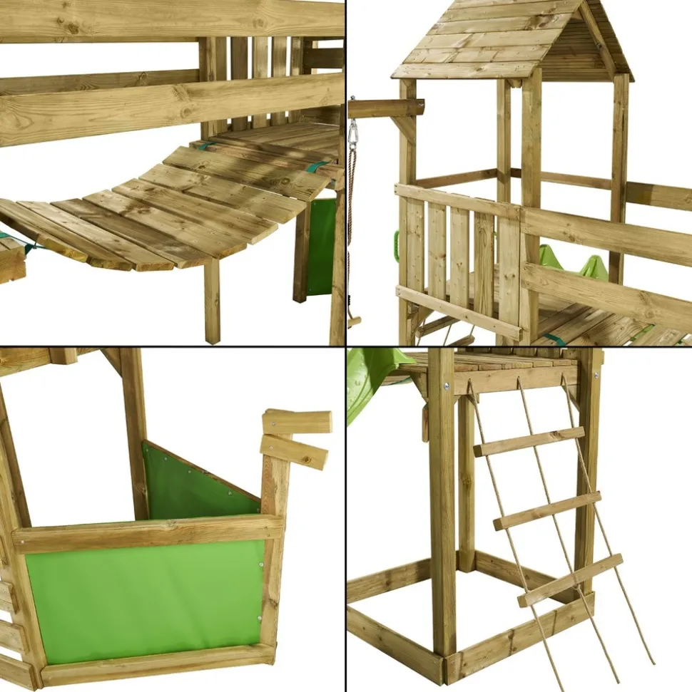 KANGUI - Aire de jeux pirate willi balançoire, trapèze, toboggan, escalade, pont suspendu