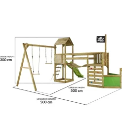 KANGUI - Aire de jeux pirate willi balançoire, trapèze, toboggan, escalade, pont suspendu