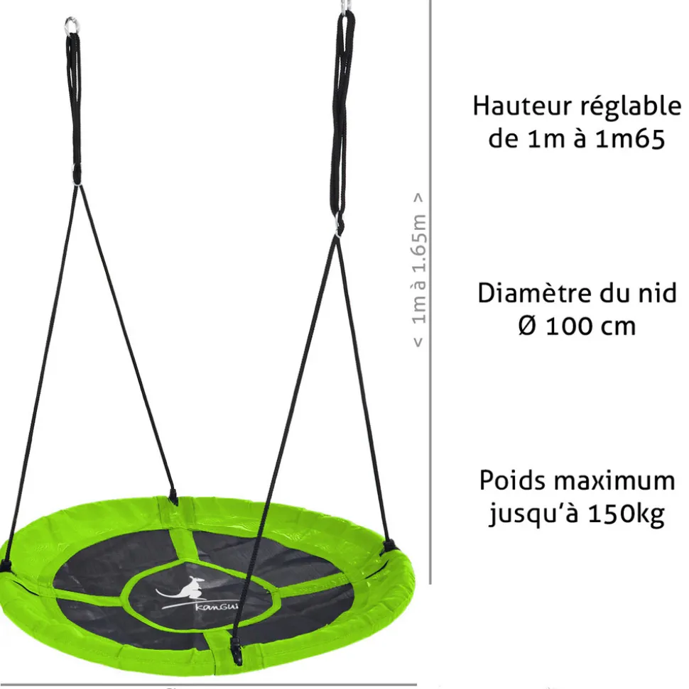 KANGUI - Balançoire ronde nid d'oiseau rond ø100cm - vert - charge 150kg maxi