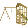 KANGUI - Tour de jeux en bois woupi balançoire, trapèze, toboggan, mur escalade, cabane