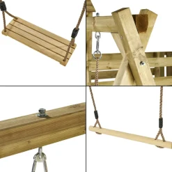 KANGUI - Tour de jeux en bois woupi balançoire, trapèze, toboggan, mur escalade, cabane