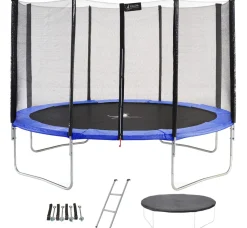 KANGUI - Trampoline rond bleu ø430cm avec filet, échelle, bâche et kit ancrage