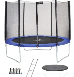 KANGUI - Trampoline rond bleu ø300cm avec filet, échelle, bâche et kit ancrage