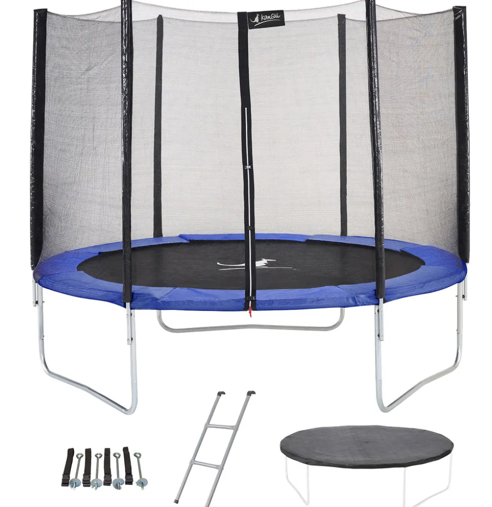 KANGUI - Trampoline rond bleu ø300cm avec filet, échelle, bâche et kit ancrage