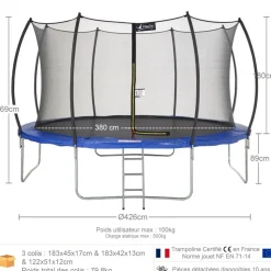 KANGUI - Trampoline rond ø430cm avec filet de sécurité et échelle - fpr 430