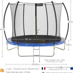 KANGUI - Trampoline rond ø300cm avec filet de sécurité et échelle - fpr 300