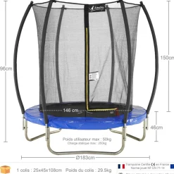 KANGUI - Trampoline rond ø180cm avec filet de sécurité intérieur - fpr 180