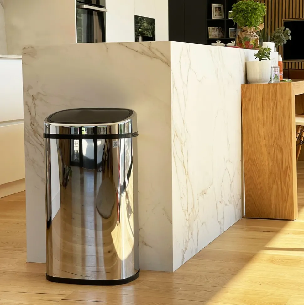 KITCHEN MOVE - Poubelle de cuisine push city argent acier inoxydable 48 l