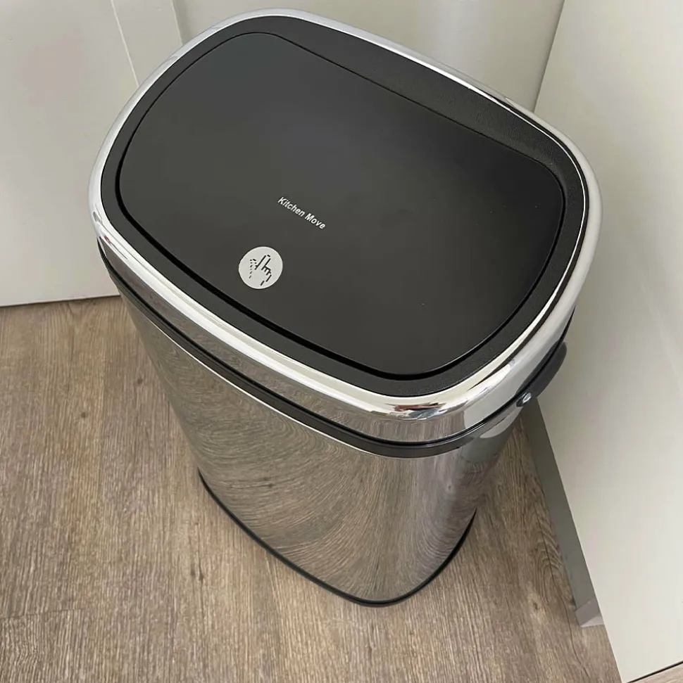 KITCHEN MOVE - Poubelle de cuisine push city argent acier inoxydable 48 l