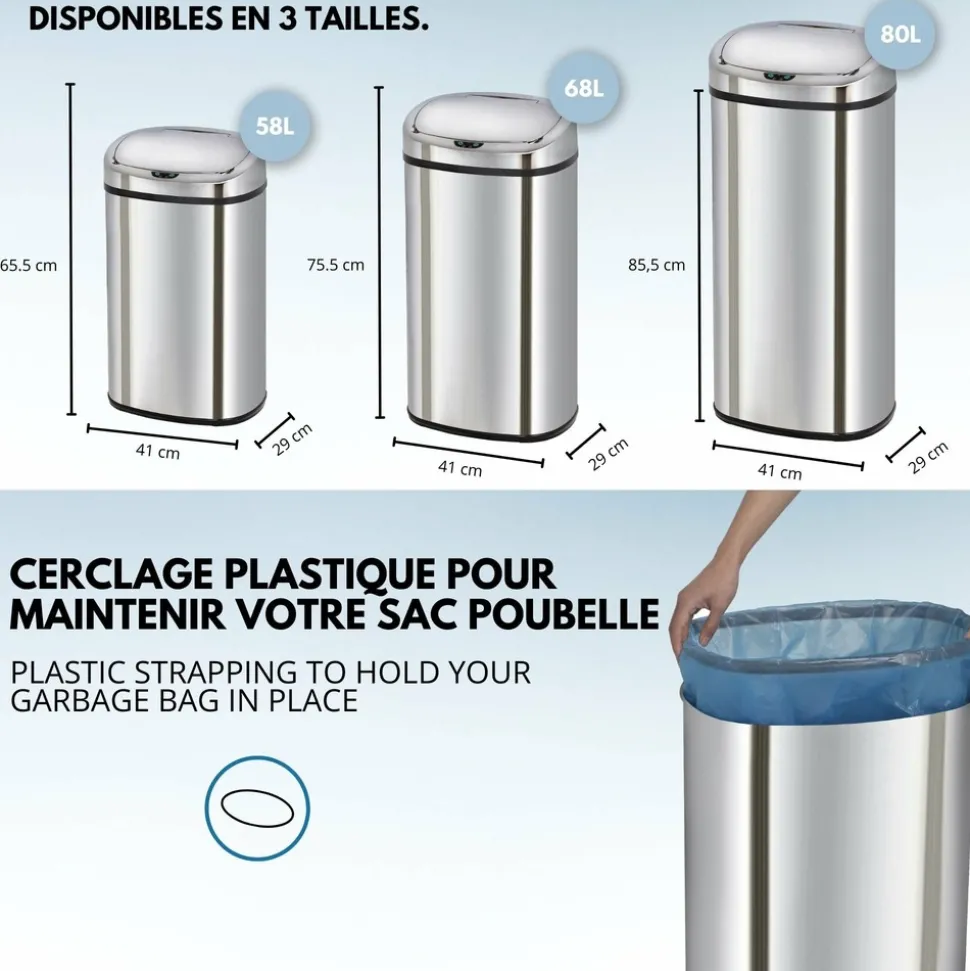 KITCHEN MOVE - Poubelle de cuisine automatique majestic argent acier inoxydable 58 l