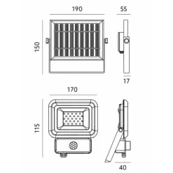 KOBI - Projecteur extérieur solaire 10w 700 lumens détecteur de mouvement led blanc froid 6500k professionnel