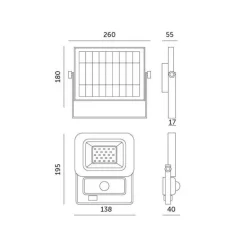 KOBI - Projecteur led solaire 20w 1400 lumens détecteur de mouvement led blanc froid 6500k extérieur ip65 professionnel