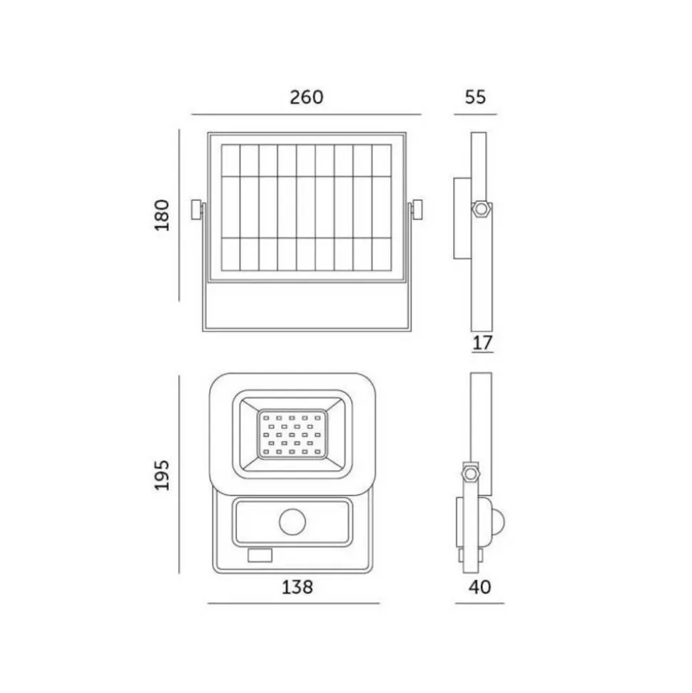 KOBI - Projecteur led solaire 20w 1400 lumens détecteur de mouvement led blanc froid 6500k extérieur ip65 professionnel