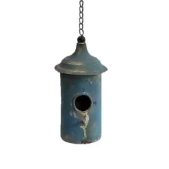 LA GRANDE PRAIRIE - Nichoir oiseaux à suspendre vintage bleu 11x24cm