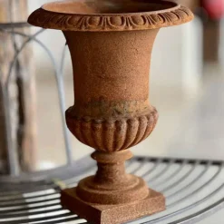 LA GRANDE PRAIRIE - Petit vase médicis fonte rouille 34x34x43cm