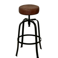 LA GRANDE PRAIRIE - Tabouret cuir rond marron noir 41x41x70cm