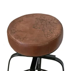 LA GRANDE PRAIRIE - Tabouret cuir rond marron noir 41x41x70cm