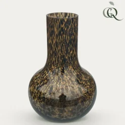 LA GREEN TOUCH - Vase en verre noir et rayures doré - h37cm, ø25cm