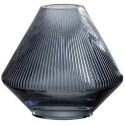 LANA DECO - Vase design en verre "lisa nervures" 18cm bleu